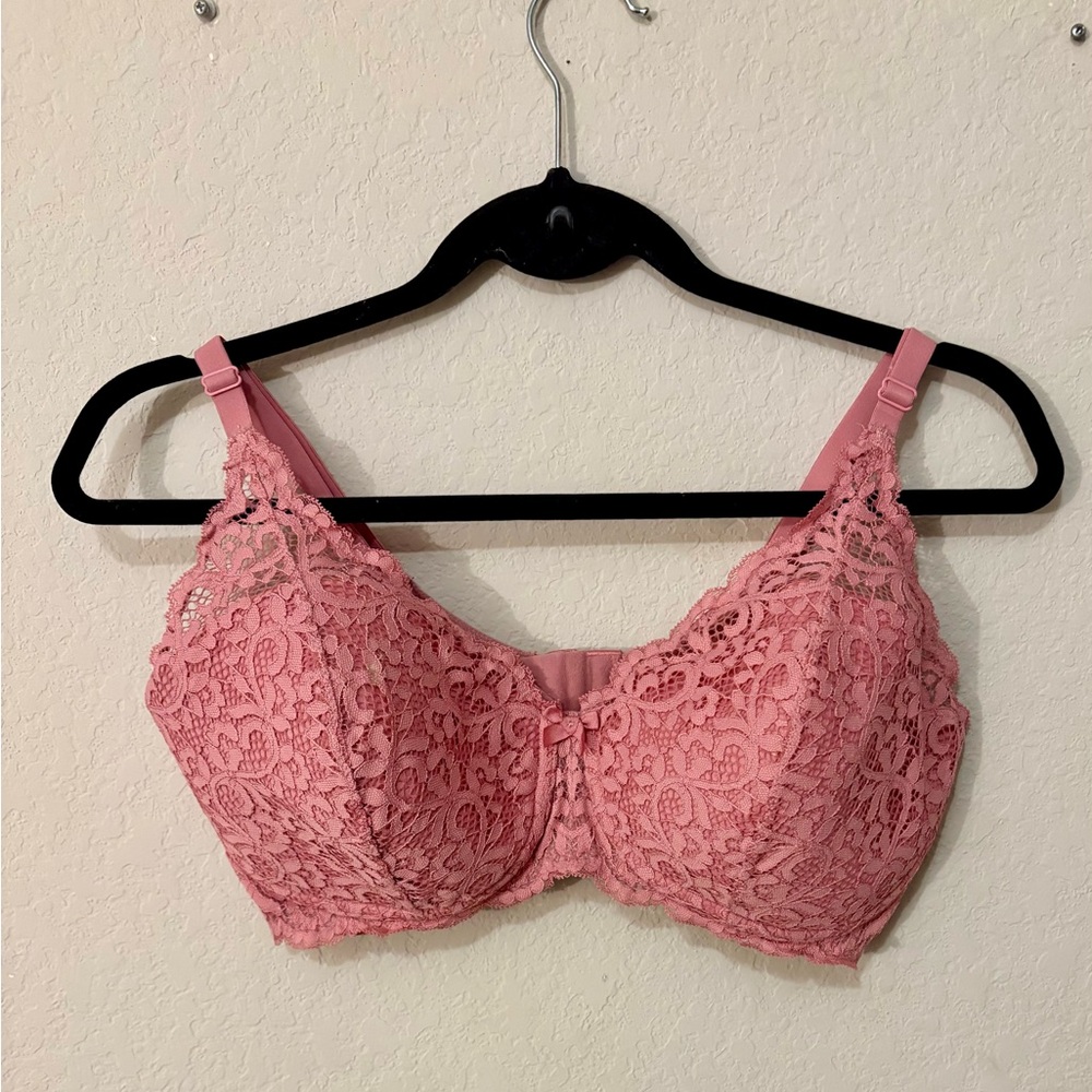 Victoria Secret Pink Lace Lined Demi 38DD Bra Underwire Padded